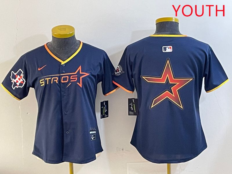 Youth Houston Astros Blank Drak Blue Three generations Joint Name 2025 Nike MLB Jersey style 12->youth mlb jersey->Youth Jersey